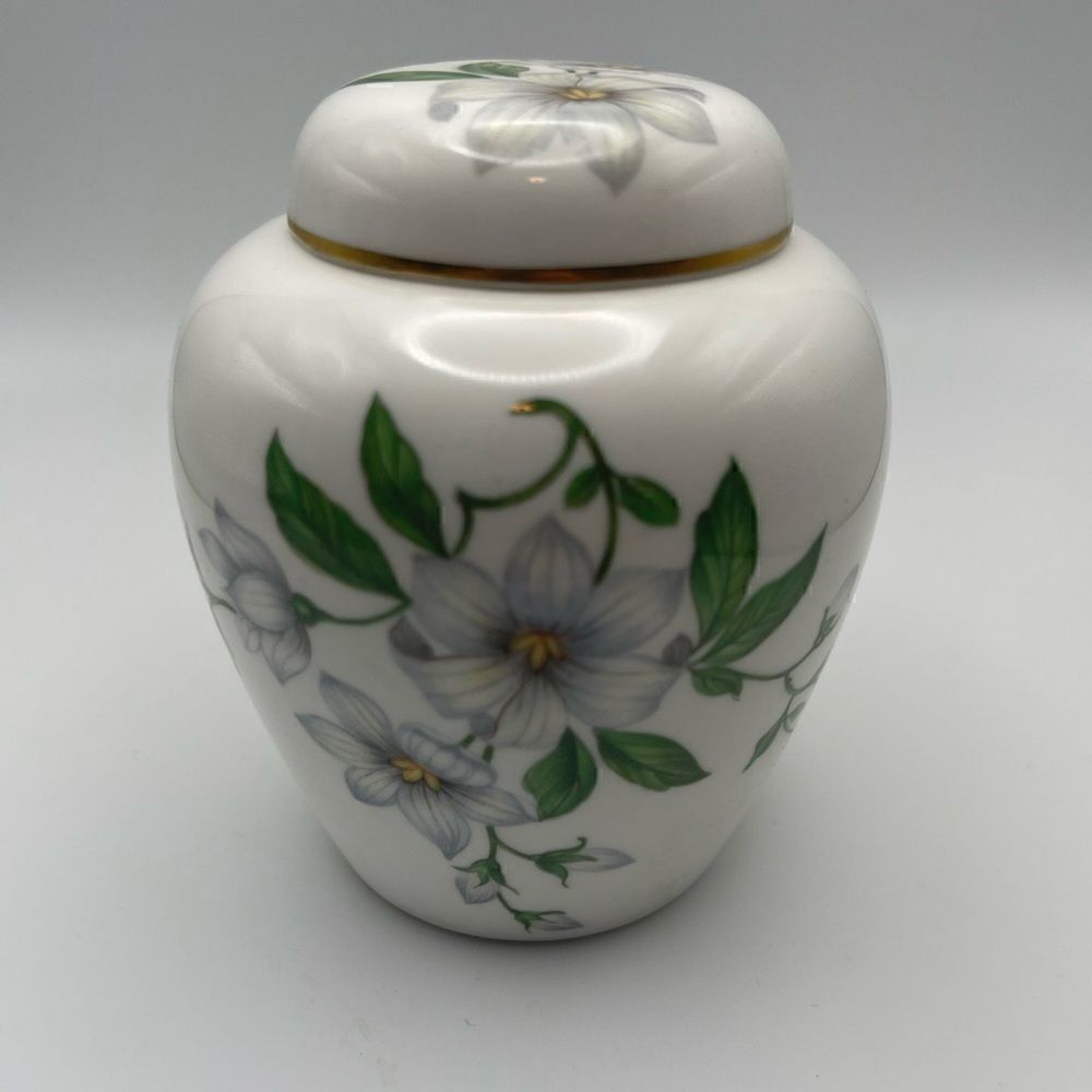 Crown Staffordshire Bone China Clematis 4” Ginger Jar